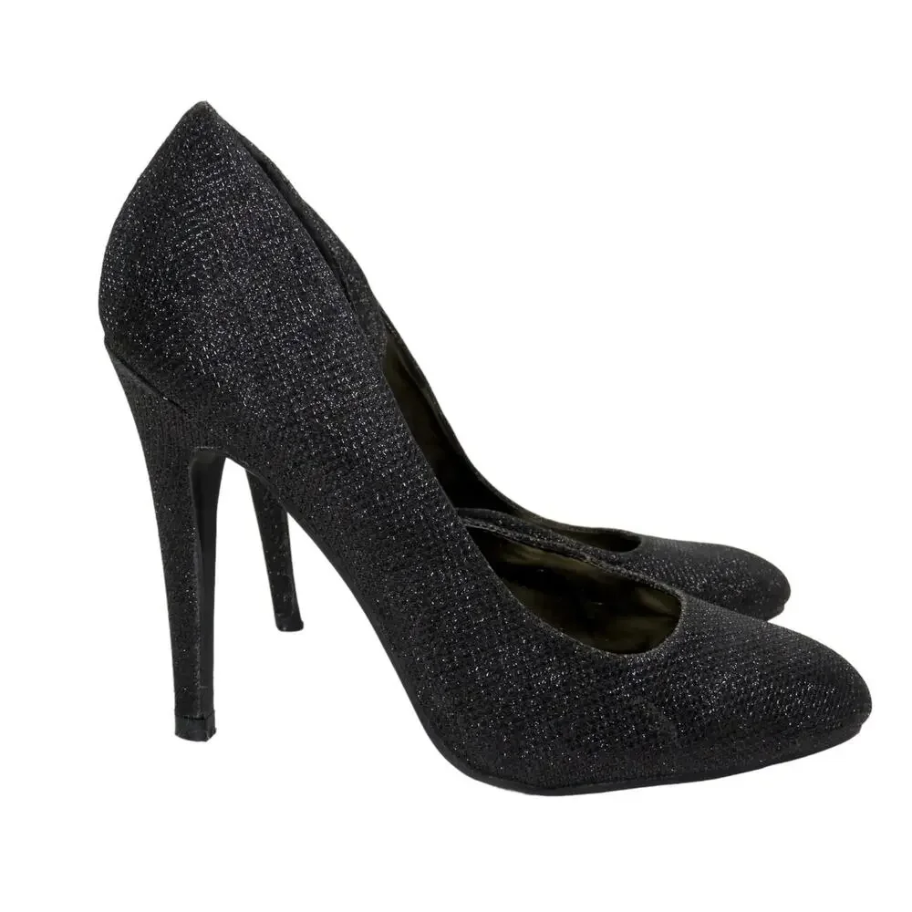 Qupid Black Sparkly Glitter Stiletto Pump Heels Size 7.5